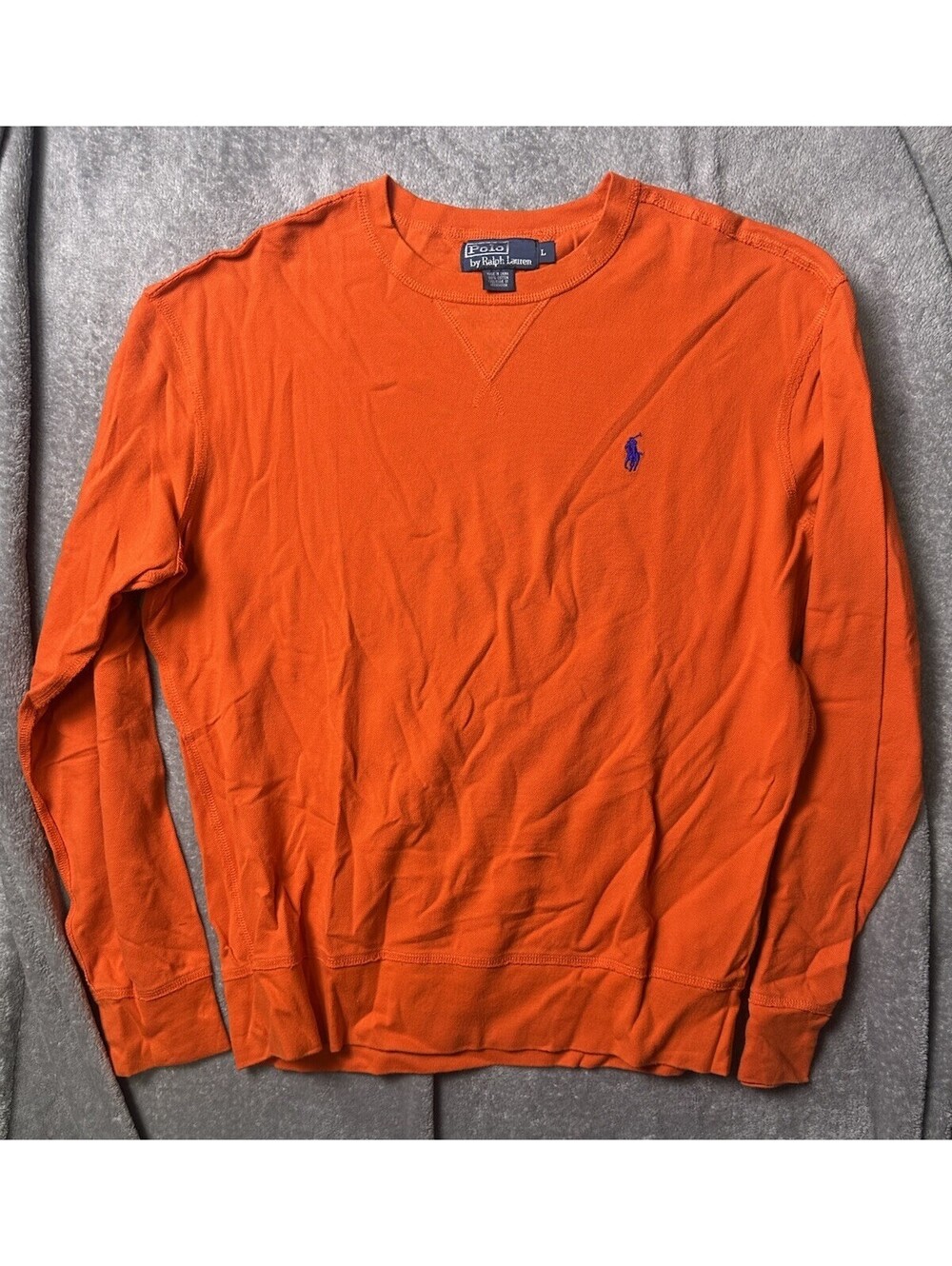 Polo Ralph Lauren Sweatshirt Mens L Orange Blue Pony Crewneck Cotton Pullover